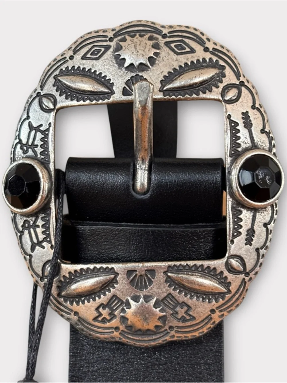 The Kooples Black Leather Belt with Decorative Silver-Tone Western Buckle